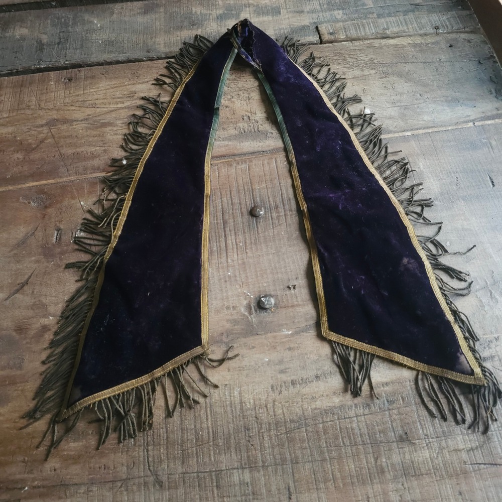 Victorian Odd Fellows Fraternal Sash Purple Velvet Gold Bullion Fringe Antique